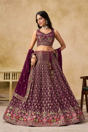 Purple Lehenga Choli with Pink Floral Embroidery and Designer Dupatta