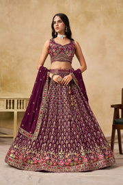 Purple Lehenga Choli with Pink Floral Embroidery and Designer Dupatta