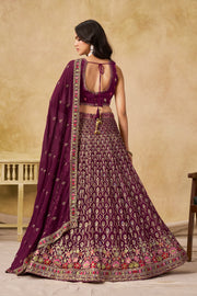 Purple Lehenga Choli with Pink Floral Embroidery and Designer Dupatta