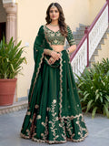 Elegant Dark Green Gold Embroidered Bridal Lehenga Choli with Dupatta