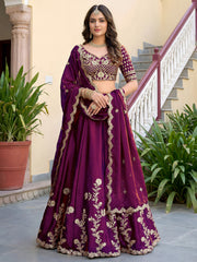 Elegant Wine Purple Gold Embroidered Bridal Lehenga Choli with Dupatta