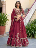 Elegant Maroon Gold Embroidered Bridal Lehenga Choli with Dupatta