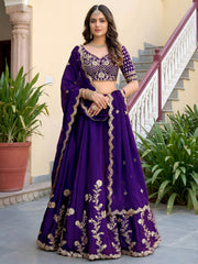 Elegant Royal Purple Gold Embroidered Bridal Lehenga Choli with Dupatta