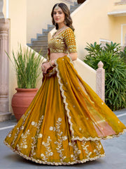 Elegant Mustard Yellow Embroidered Bridal Lehenga Choli with Dupatta