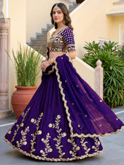 Elegant Royal Purple Gold Embroidered Bridal Lehenga Choli with Dupatta