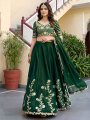 Elegant Dark Green Gold Embroidered Bridal Lehenga Choli with Dupatta
