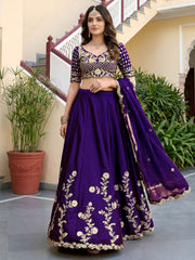 Elegant Royal Purple Gold Embroidered Bridal Lehenga Choli with Dupatta