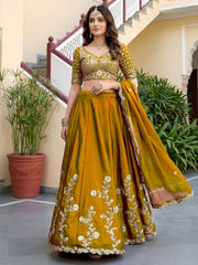 Elegant Mustard Yellow Embroidered Bridal Lehenga Choli with Dupatta