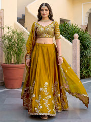 Elegant Mustard Yellow Embroidered Bridal Lehenga Choli with Dupatta
