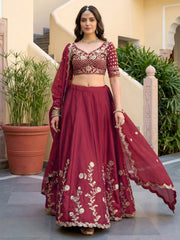 Elegant Maroon Gold Embroidered Bridal Lehenga Choli with Dupatta