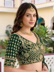 Elegant Dark Green Gold Embroidered Bridal Lehenga Choli with Dupatta