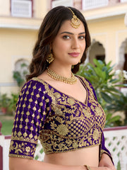 Elegant Royal Purple Gold Embroidered Bridal Lehenga Choli with Dupatta
