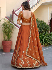 Elegant Rust Orange Gold Embroidered Bridal Lehenga Choli with Dupatta