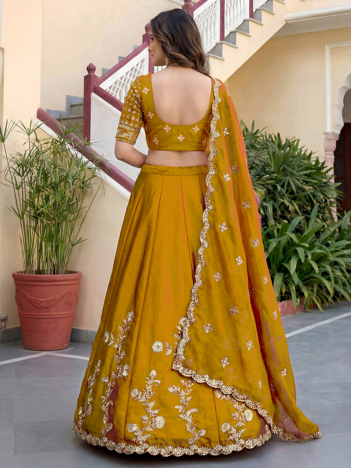 Elegant Mustard Yellow Embroidered Bridal Lehenga Choli with Dupatta