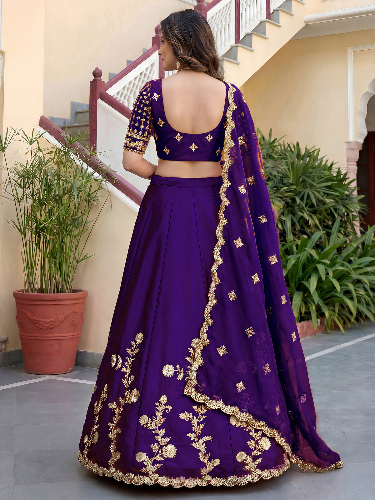 Elegant Royal Purple Gold Embroidered Bridal Lehenga Choli with Dupatta