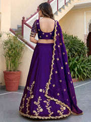 Elegant Royal Purple Gold Embroidered Bridal Lehenga Choli with Dupatta