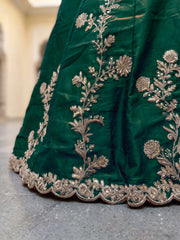 Elegant Dark Green Gold Embroidered Bridal Lehenga Choli with Dupatta