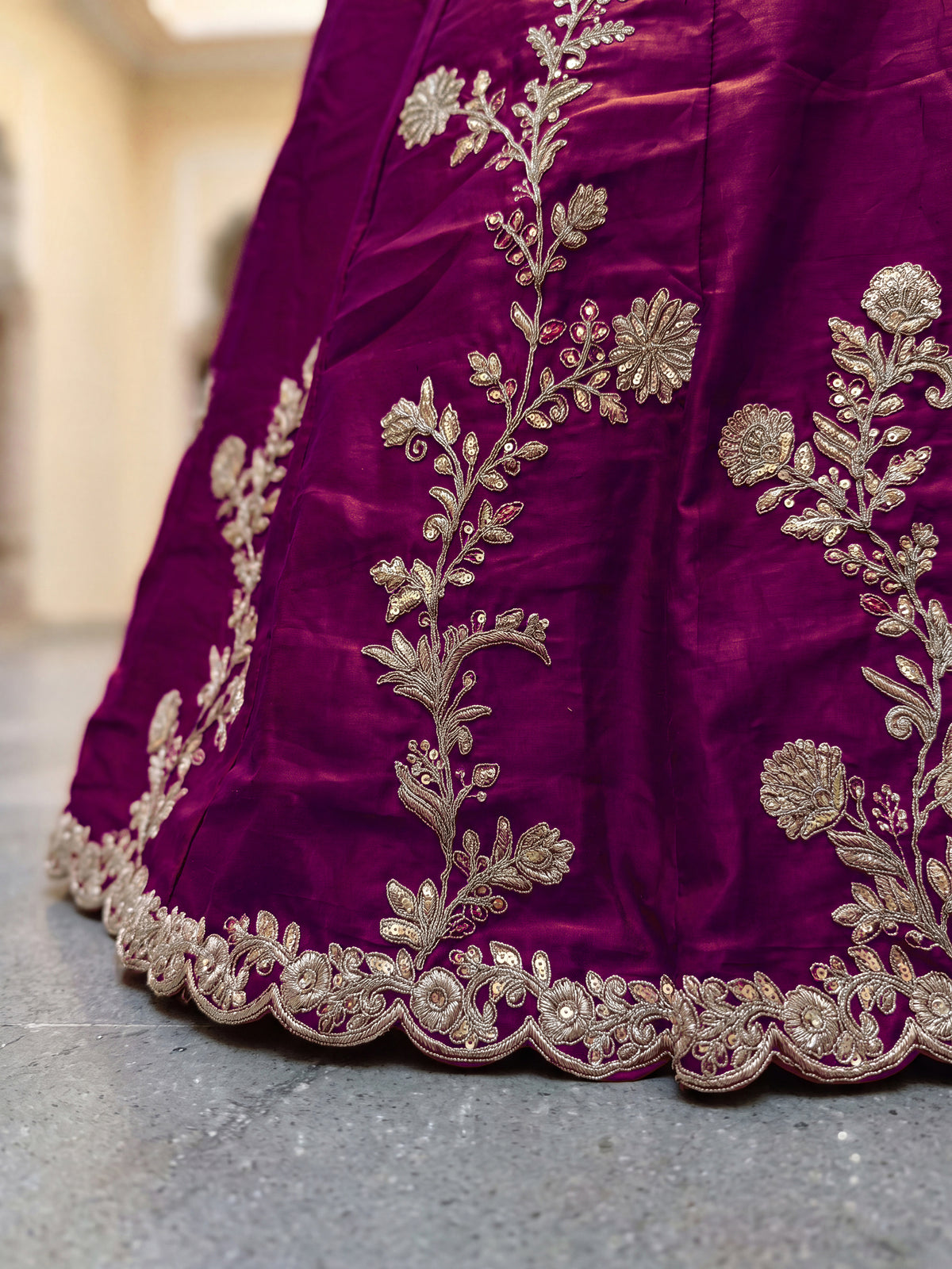 Elegant Wine Purple Gold Embroidered Bridal Lehenga Choli with Dupatta