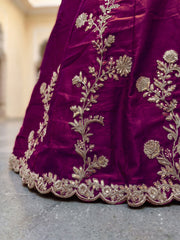 Elegant Wine Purple Gold Embroidered Bridal Lehenga Choli with Dupatta