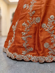 Elegant Rust Orange Gold Embroidered Bridal Lehenga Choli with Dupatta