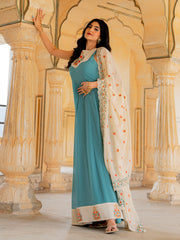 Teal Blue Georgette Embroidered Anarkali Gown with Dupatta