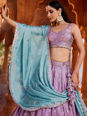 ROYAL LAVENDER RANGOLI SILK LEHENGA SET