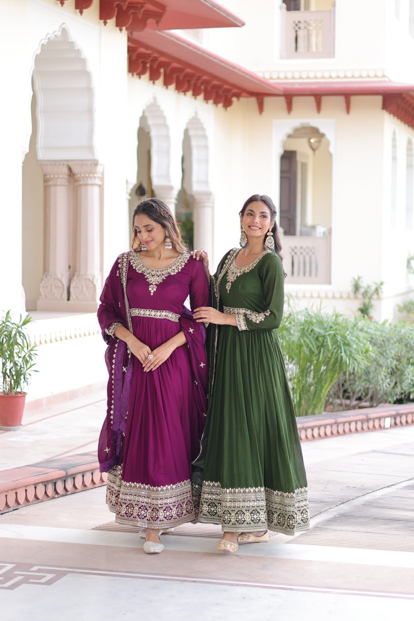 VICHITRA SILK SEQUINS EMBROIDERED GOWN WITH DUPATTA