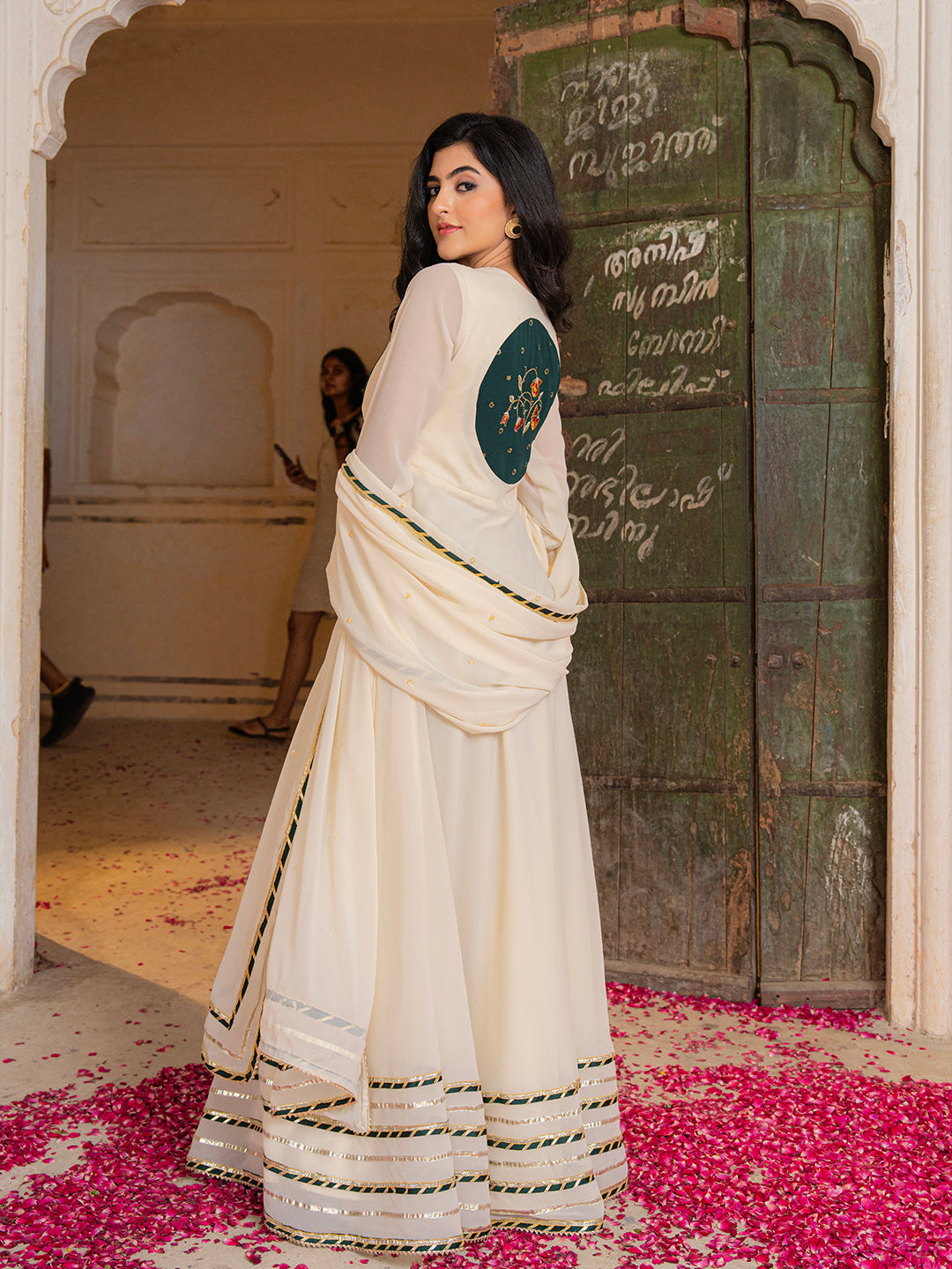 Ivory Georgette Embroidered Anarkali with Dupatta