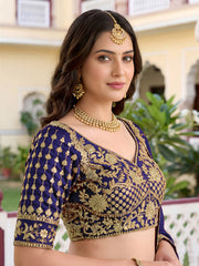 Elegant Navy Blue Gold Embroidered Bridal Lehenga Choli