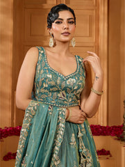 ROYAL TEAL BLUE EMBROIDERED LEHENGA SET