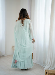 Pastel Mint Green Embroidered Anarkali Gown for Women