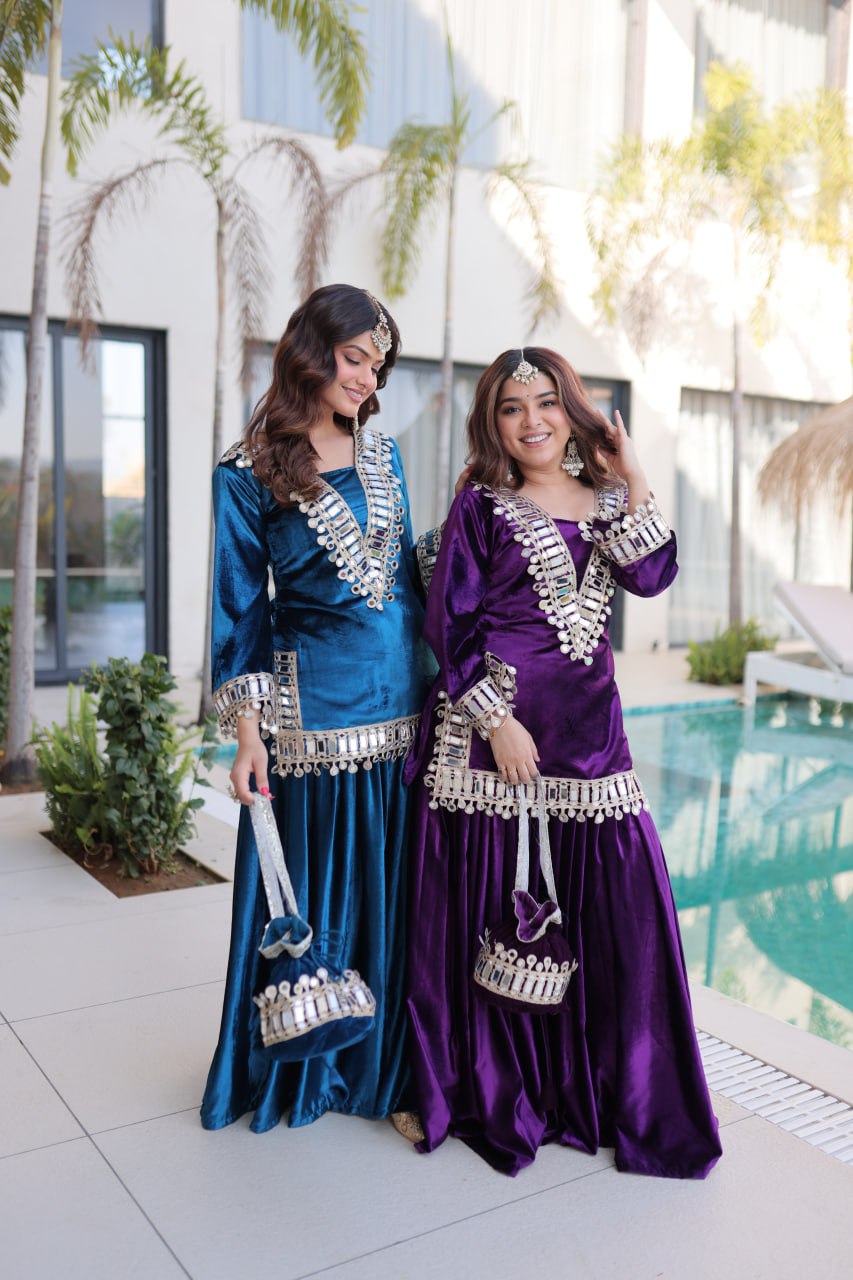 Royal Velvet Mirror Work Palazzo Set