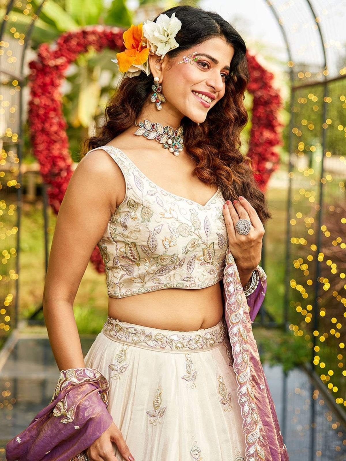 ROYAL IVORY TISSUE LEHENGA SET