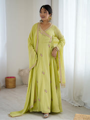 Lime Green Embroidered Anarkali Suit with Dupatta for Women