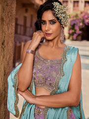 Lavender Embroidered Lehenga Choli with Aqua Blue Dupatta