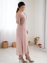 Dusty Pink Embroidered Straight Kurta Pant Set