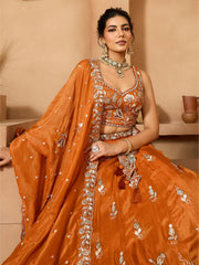 ROYAL ORANGE PURE TISSUE LEHENGA SET