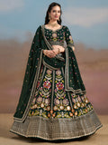 Dark Green Floral Embroidered Lehenga Choli with Dupatta