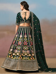 Dark Green Floral Embroidered Lehenga Choli with Dupatta