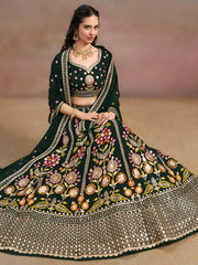 Dark Green Floral Embroidered Lehenga Choli with Dupatta