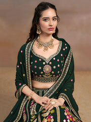 Dark Green Floral Embroidered Lehenga Choli with Dupatta