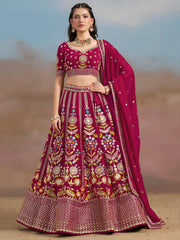 Rani Pink Floral Embroidered Lehenga Choli with Dupatta