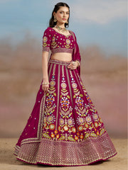 Rani Pink Floral Embroidered Lehenga Choli with Dupatta