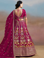 Rani Pink Floral Embroidered Lehenga Choli with Dupatta