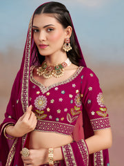 Rani Pink Floral Embroidered Lehenga Choli with Dupatta