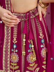Rani Pink Floral Embroidered Lehenga Choli with Dupatta