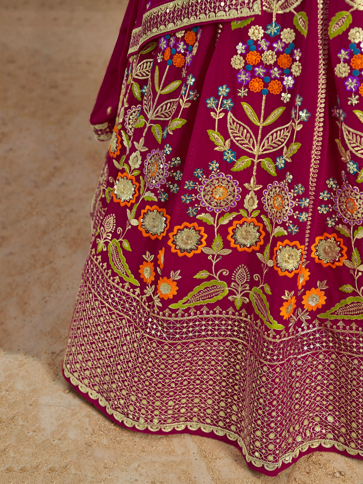 Rani Pink Floral Embroidered Lehenga Choli with Dupatta