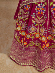 Rani Pink Floral Embroidered Lehenga Choli with Dupatta