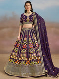 Royal Purple Floral Embroidered Lehenga Choli with Dupatta