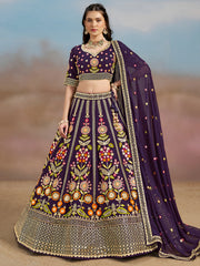 Royal Purple Floral Embroidered Lehenga Choli with Dupatta